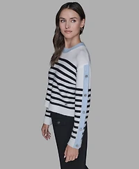 Karl Lagerfeld Paris Petite Crewneck Long-Sleeve Sweater