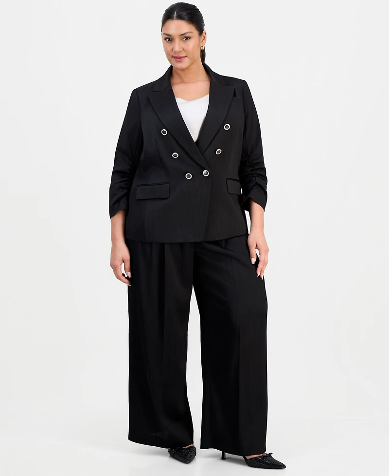 Tahari Asl Plus Size Crinkle-Satin Faux-Double-Breasted Blazer