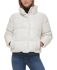 Calvin Klein Women's Short Faux-Leather Puffer Jacket