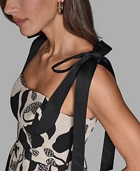 Bdbg Women's Floral Hammered Satin Corset Fit & Flare Midi Dress