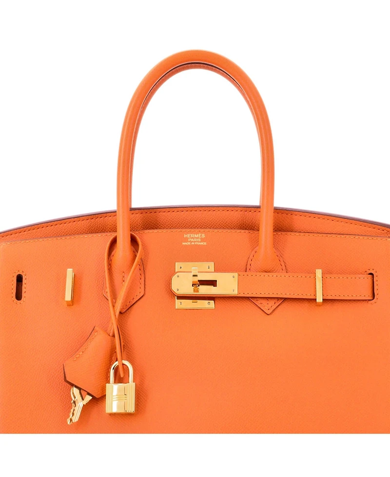Pre-Owned HERMES Birkin 30 Handbag Orange Epsom with Gold Hardware