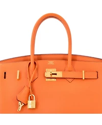 Pre-Owned HERMES Birkin 30 Handbag Orange Epsom with Gold Hardware