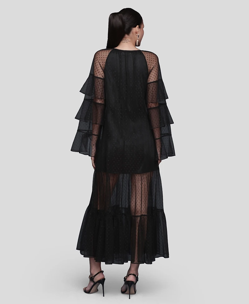 Avec Les Filles Women's Polka Dot Ruffle Tiered Maxi Dress