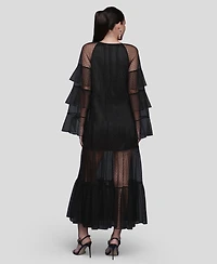 Avec Les Filles Women's Polka Dot Ruffle Tiered Maxi Dress