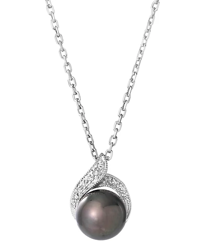 Macy's Tahitian Pearl (8mm) and Diamond (1/10 ct. t.w.) Pendant Necklace in Sterling Silver