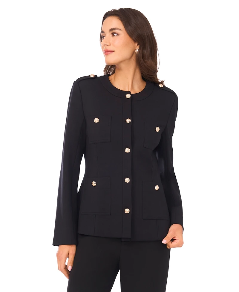 CeCe Women's Long Sleeve Knit Button Epaulets Blazer