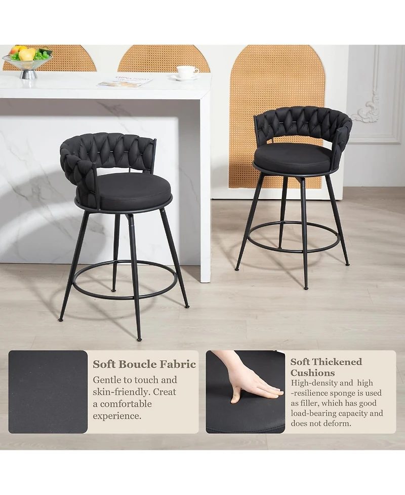 Dyhome 26 Inch Counter Height Bar Stools Set of 2, Swivel Pu Leather with Wood Backs, for Kitchen Island, Dining Room