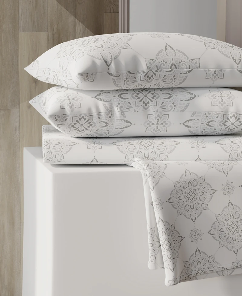Color Sense Brushed Cool Crisp Percale Printed 3-Pc. Sheet Set, Twin Xl