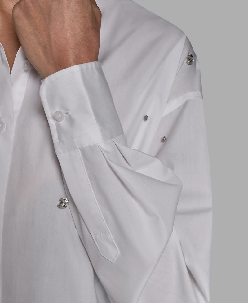 Bcbg Women's Rhinestone Button-Down Collared Top
