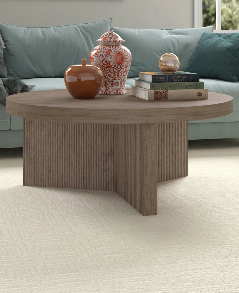 Hudson & Canal Holm 36" Wood Wide Round Coffee Table