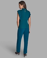 Bcbg Women's Pleated Mock Neck Flutter Sleeve Top