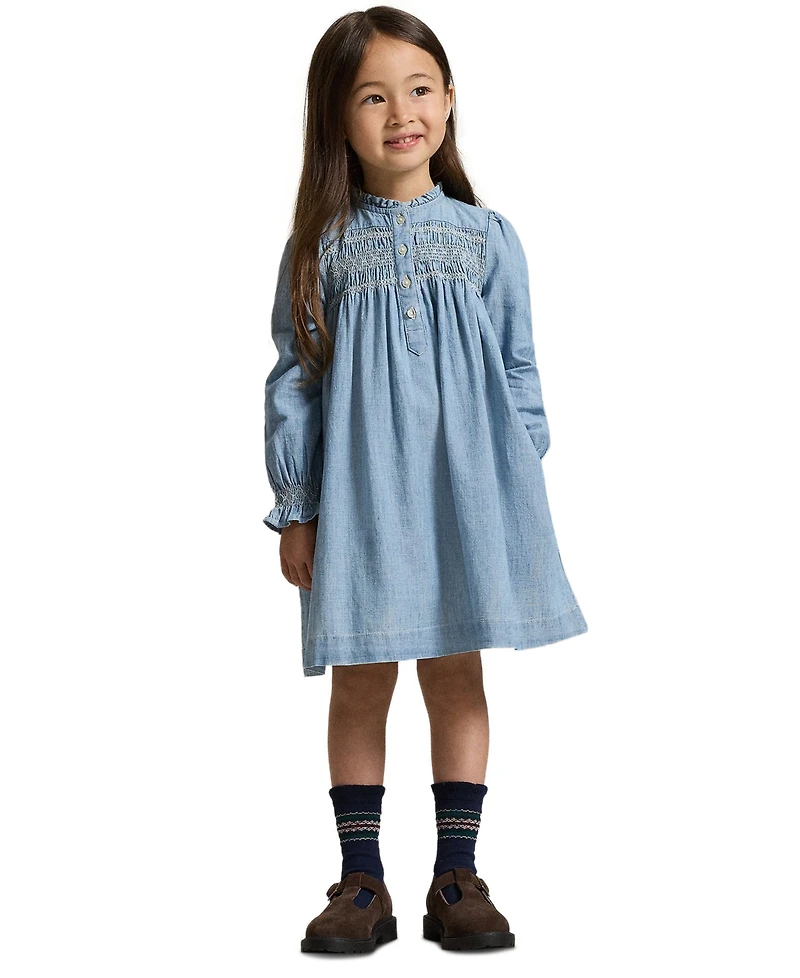 Polo Ralph Lauren Girls 2T-6X Smocked Round Neck Dress
