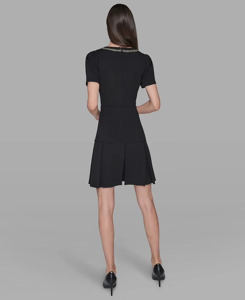 Karl Lagerfeld Paris Women's V-Neck A-Line Dress