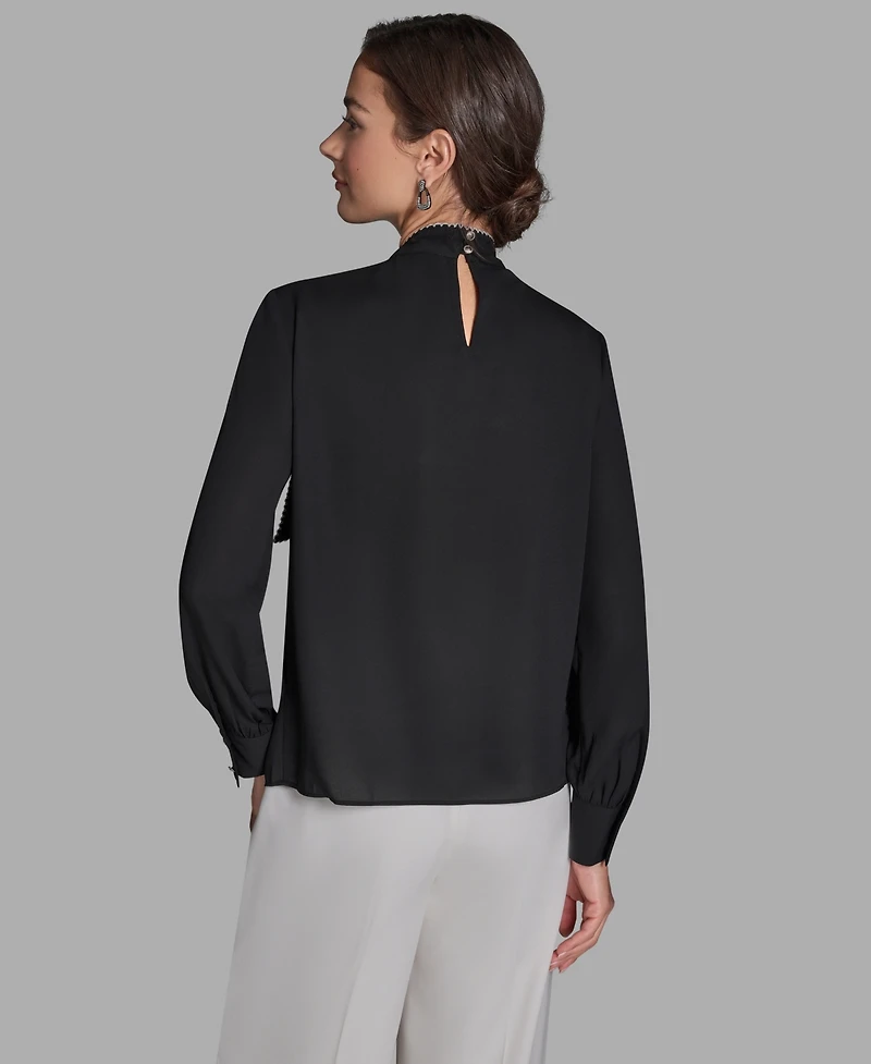 Bcbg Women's Long-Sleeve Tie Neck Top