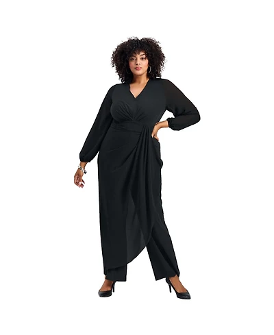 Avenue Women's Luxe Drape Chiffon Overlay Jumpsuit