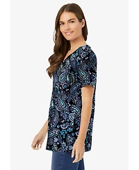 Woman Within Women's Perfect Printed Short-Sleeve V-Neck Tee