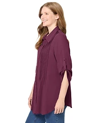 Woman Within Women's Pintucked Button Down Gauze Shirt