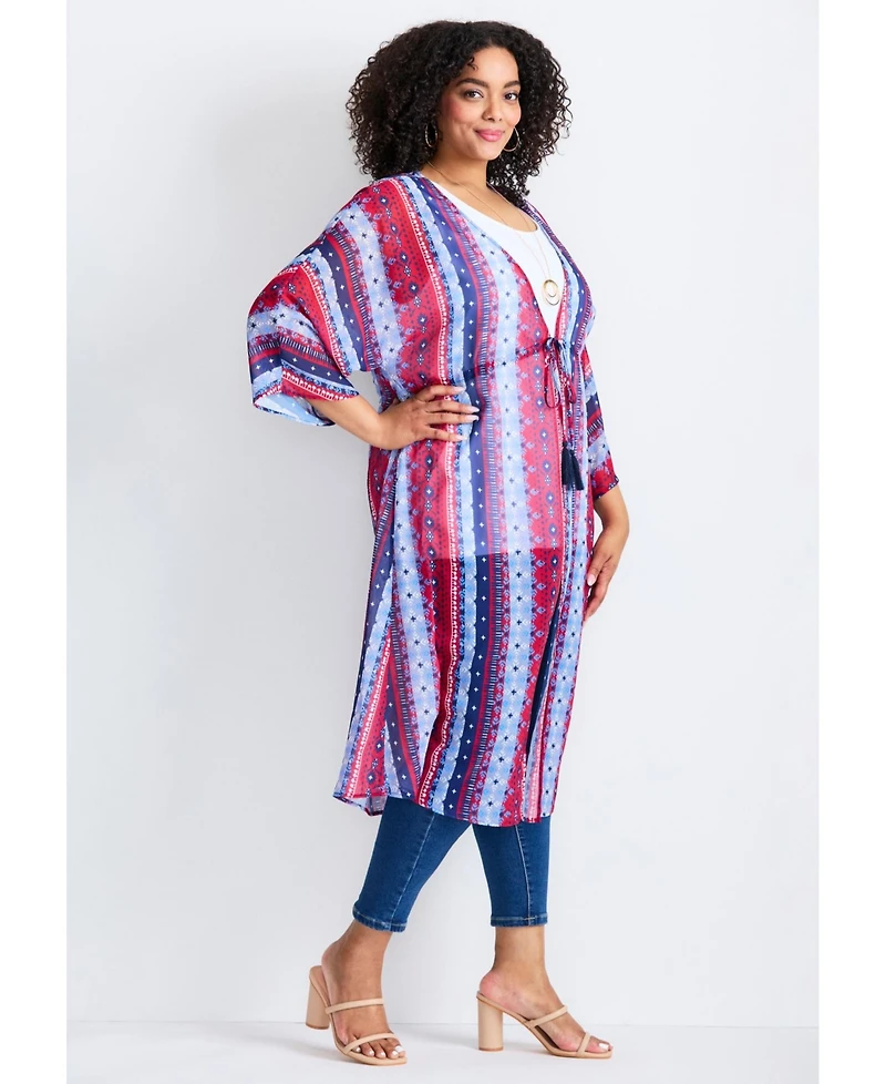 Avenue Women's Tie-Front Duster Kimono