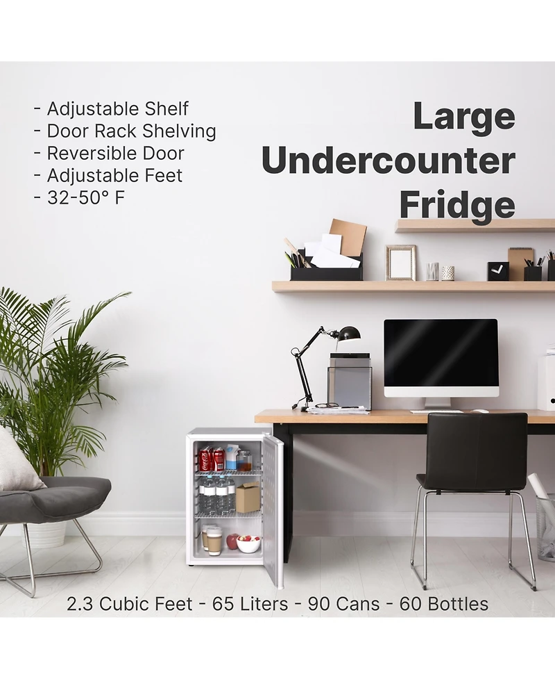 SnowLion Premium 65L Solid Door 2.3 Cu.ft. Freestanding Under-Counter Mini Fridge in White