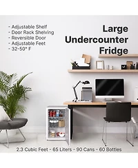 SnowLion Premium 65L Solid Door 2.3 Cu.ft. Freestanding Under-Counter Mini Fridge in White