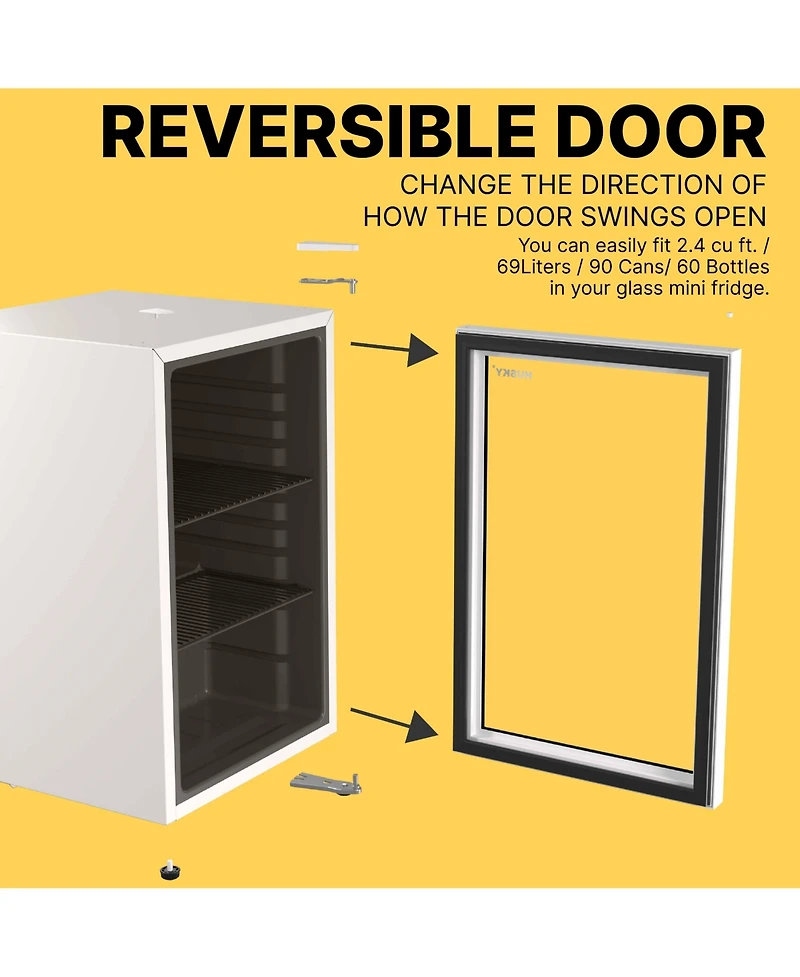 Premium 69 L Beverage Refrigerator 2.4 Cu. Ft. Freestanding Mini Fridge With Glass Door in White