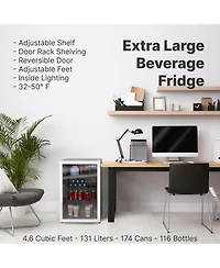 Premium 131 L Glass Door Beverage Refrigerator 4.6 Cu. Ft. Freestanding Mini Fridge in White