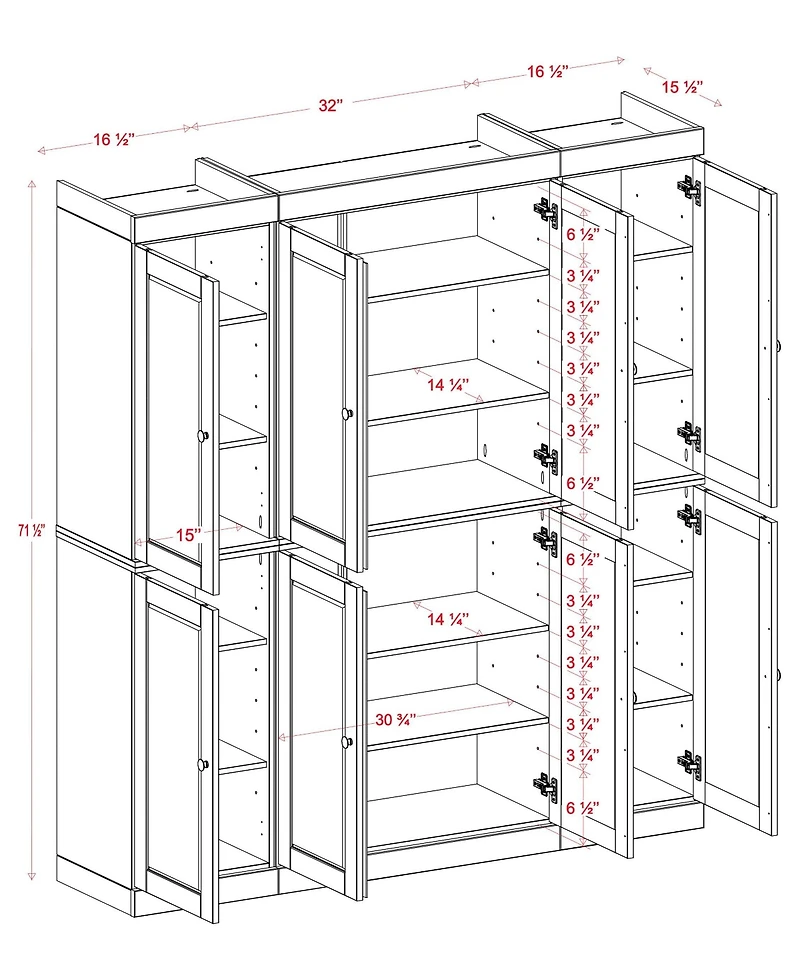 Palace Imports 100% Solid Wood 65" Pantry Cabinet with Shaker Doors & Adjustable Shelves
