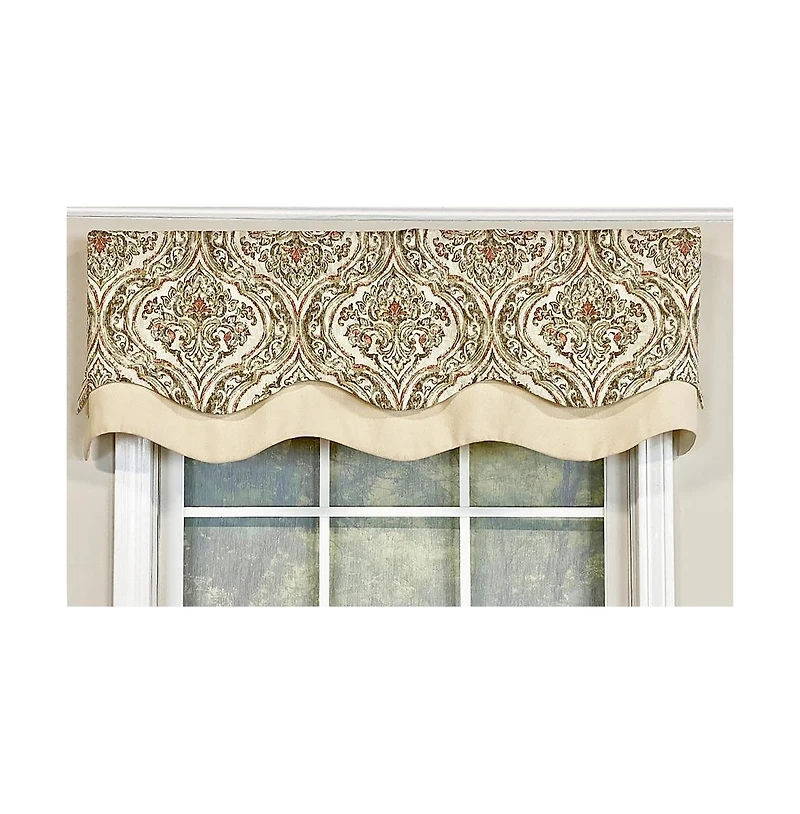 Rlf Home Diamond Damask Glory Valance Blush. 3" Rod Pocket, Layered. 50"W X 16"L