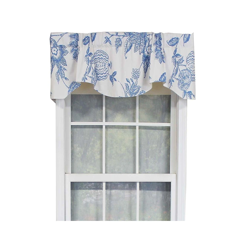 Rlf Home Natalie Bell Floral Print Extra Wide Window Treatment Valance 3" Rod Pocket 65" x 16" Cyan Blue