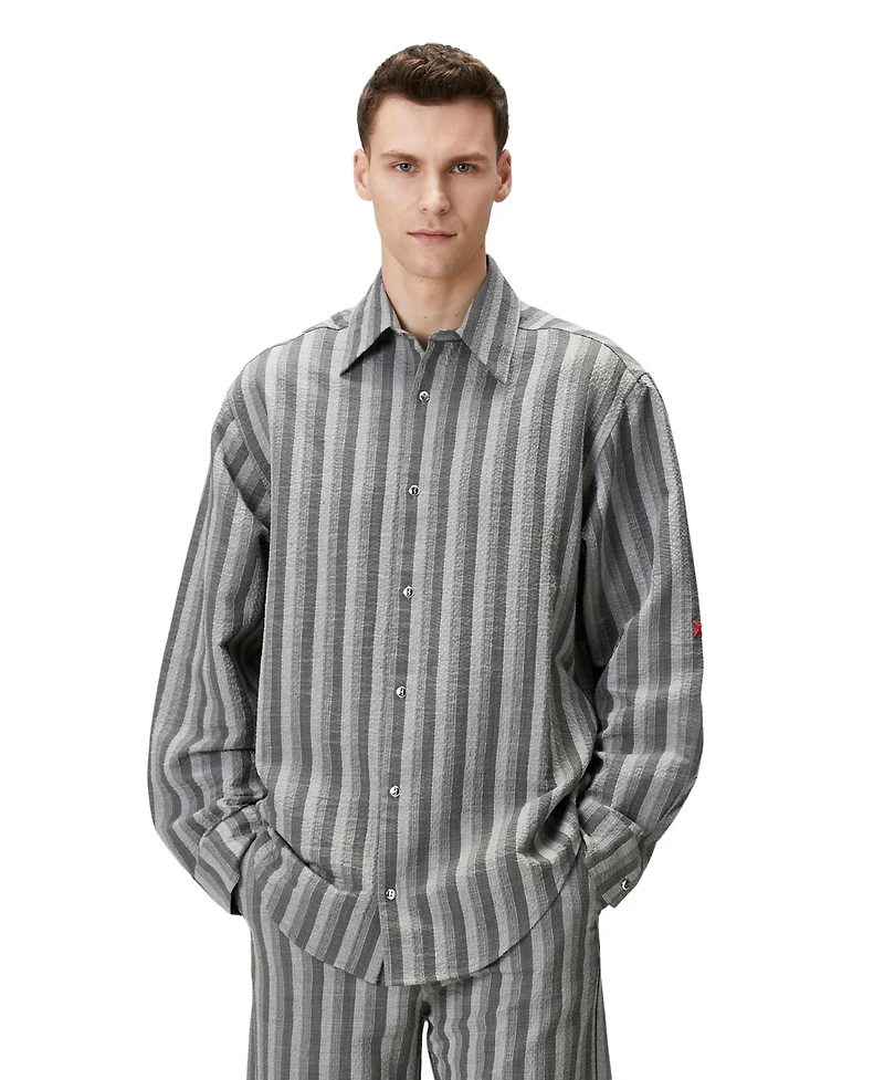 Pcfg Men's Linen-Blend Checked Woven Button-Up Shirt