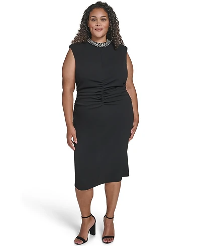 Eliza J Plus Side Ruched Jewel Neck Dress