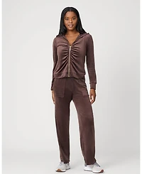 Cable & Gauge Women's Ruched Zip-Up Velour Set