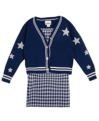 Rare Editions Girls 7-16 Varsity Cardigan with Gingham Dress, 2-Piece Set