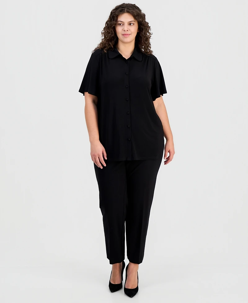 Anne Klein Plus Short-Sleeve Collared Blouse