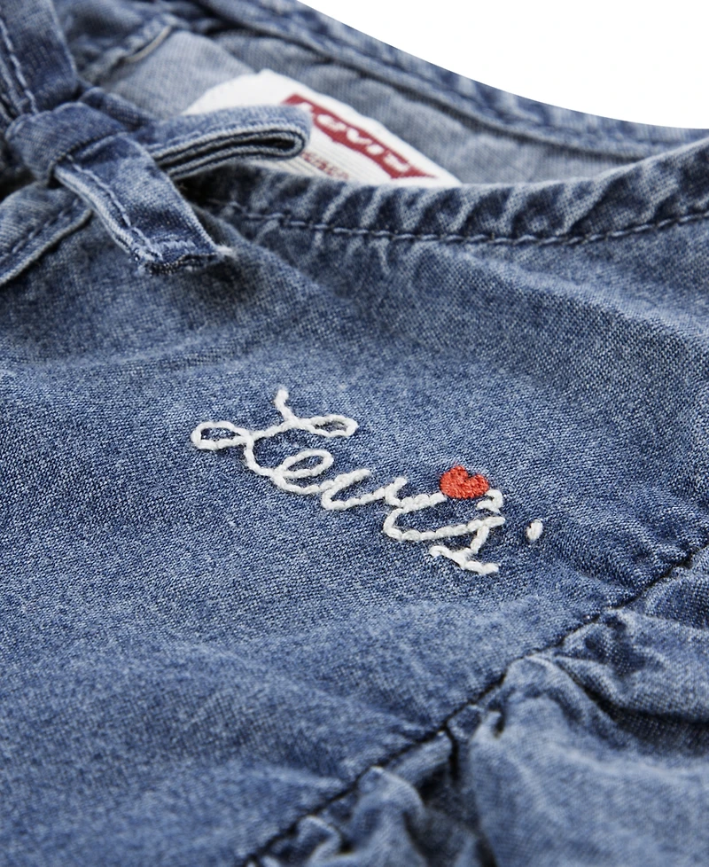 Levi's Girls 4-6X 2-Piece Ruffle Round Neck Top and Heart Pocket Pants Set