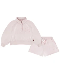Levi's Girls Toddler 2T-4T Collar Sweatshirt and Shorts, 2-Piece Set