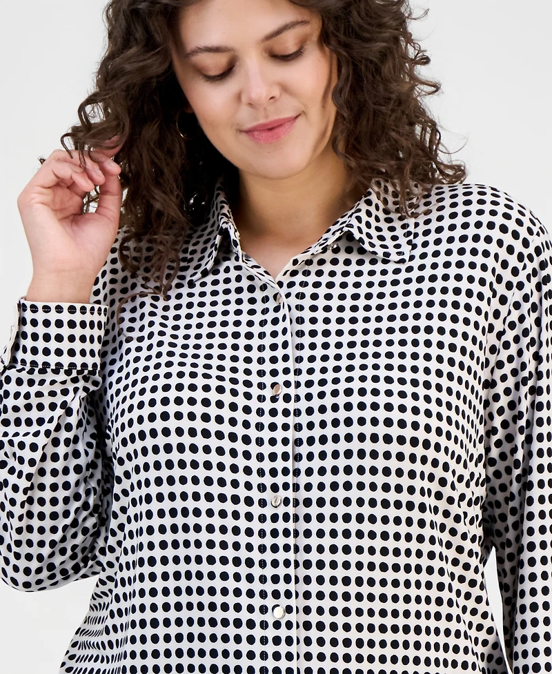 Anne Klein Plus Printed Long-Sleeve Blouse