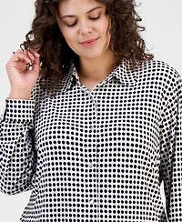 Anne Klein Plus Printed Long-Sleeve Blouse