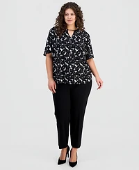 Anne Klein Plus Printed Short-Sleeve Keyhole Top