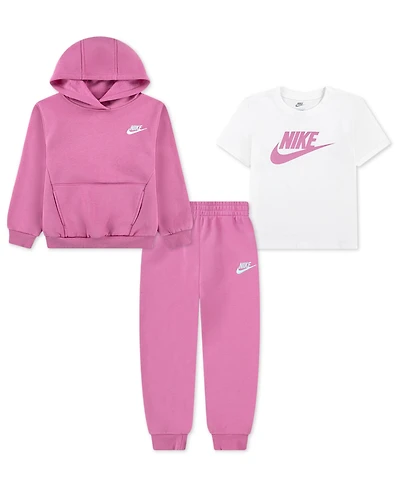 Nike Girls 4-6X 3-Piece Crewneck T-Shirt, Hoodie and Fleece Joggers Set