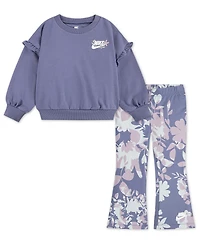 Nike Girl 2T-6X Flutter Sleeve Crewneck Top and All over Floral Print Pants, 2-Piece Set