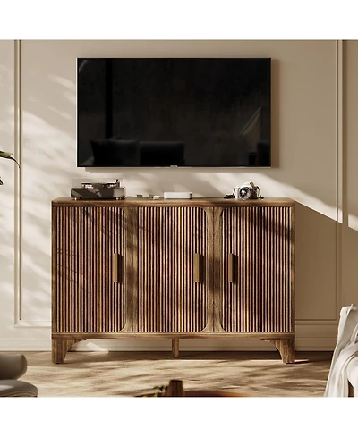 Sugift Modern Farmhouse Tv Stand, 2-Door Tv Cabinet for Tv up to 65"