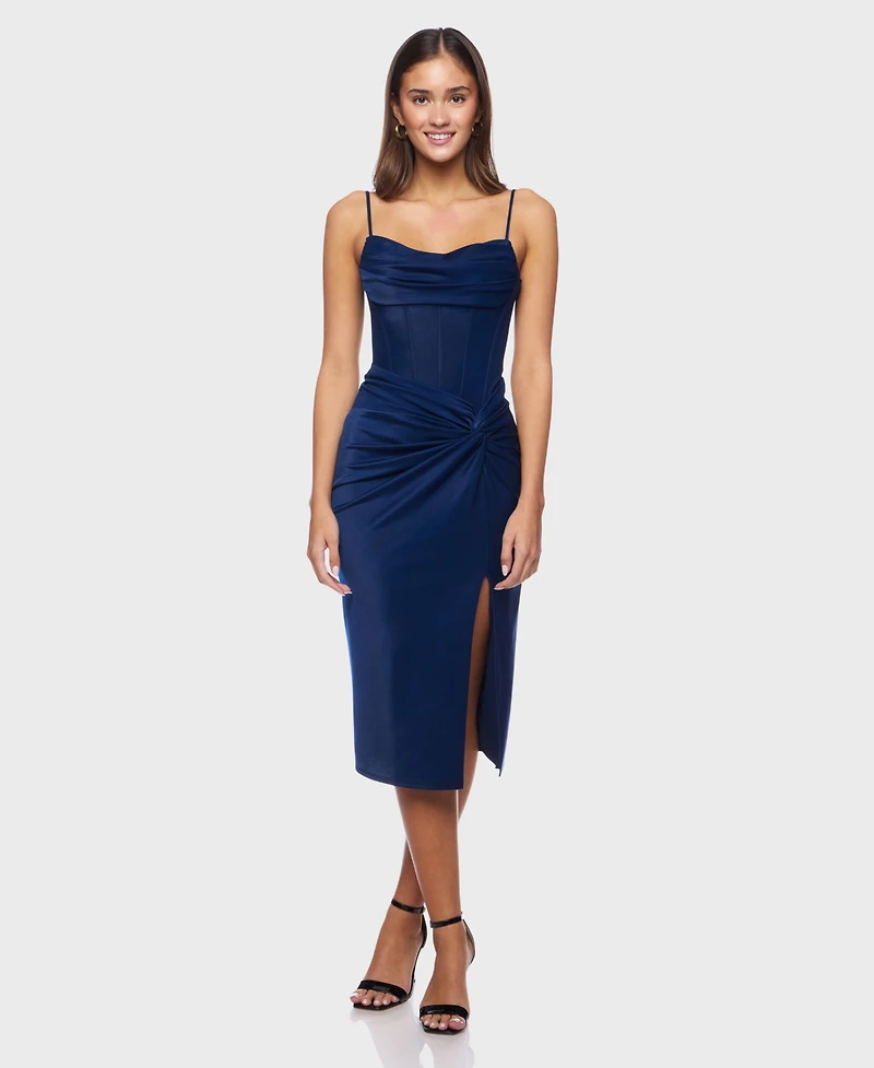 Alex & Sophia Juniors' Shimmer Knit Side Tie Sweetheart Neck Dress
