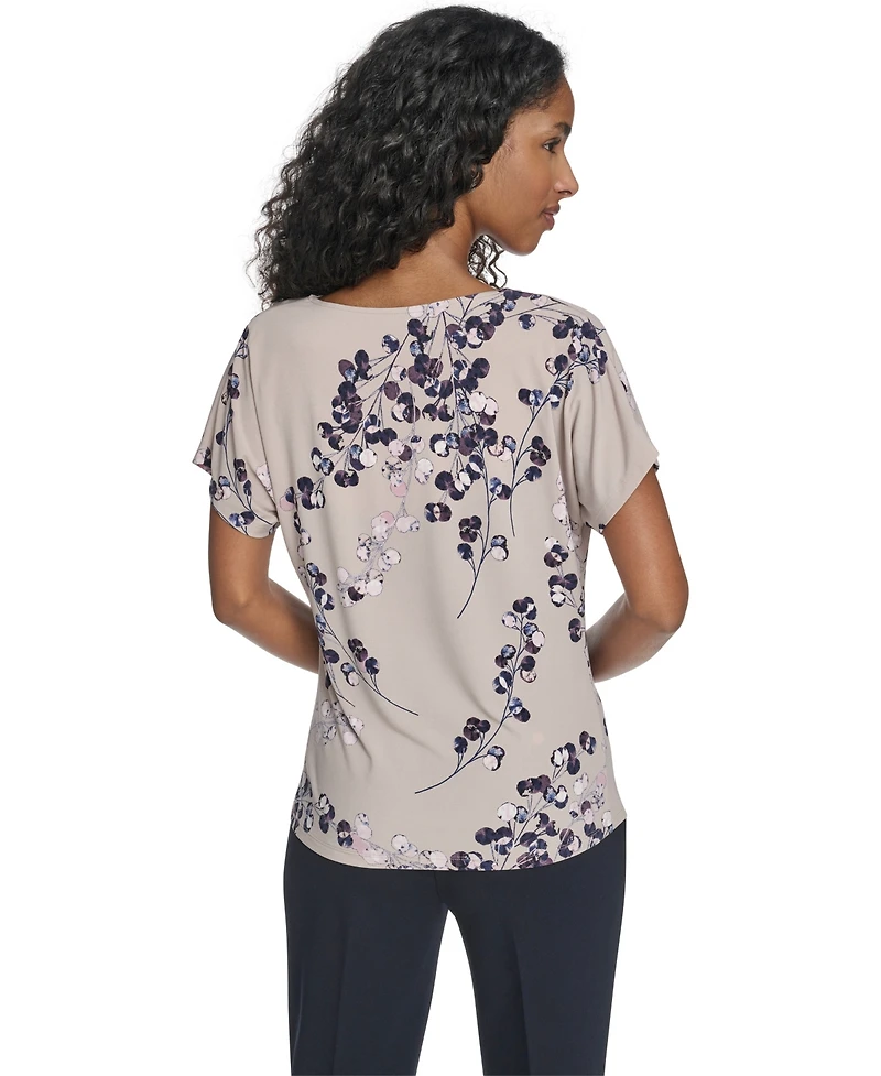 Calvin Klein Women's Printed Drape Front Short-Sleeve Top