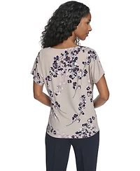 Calvin Klein Women's Printed Drape Front Short-Sleeve Top