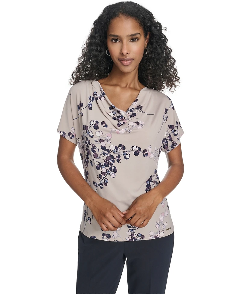 Calvin Klein Women's Printed Drape Front Short-Sleeve Top