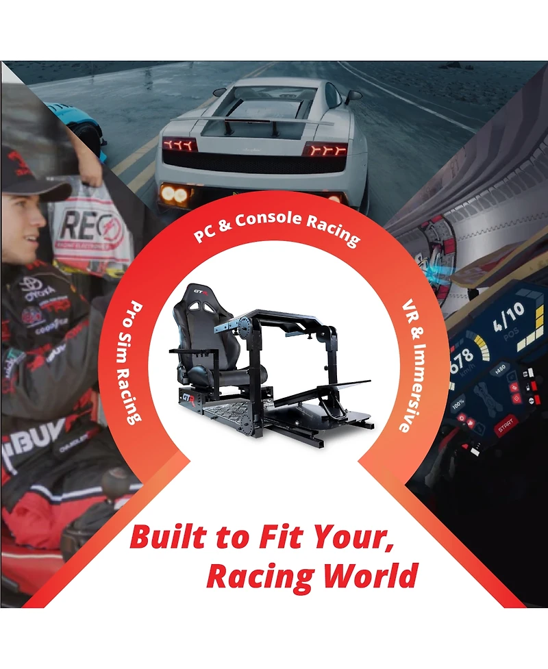 Gtr Simulator Gta-Pro Racing Cockpit | Dual-Use Sim Rig Workstation with Speciale Seat Direct Drive Compatible Upgradable Keyboard Tray Fit