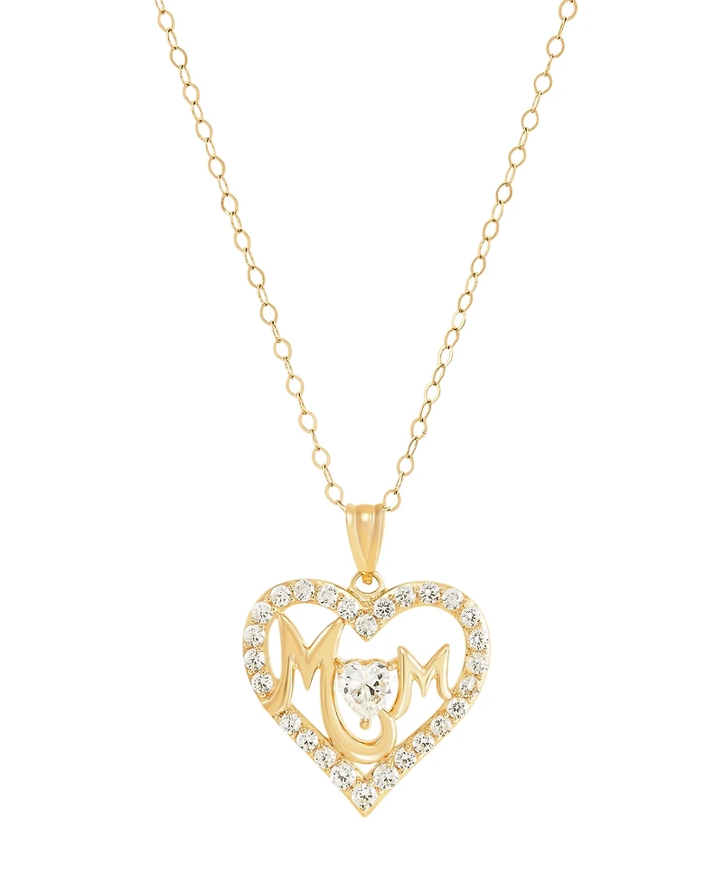 Macy's White Cubic Zirconia Mom Heart Pendant Necklace (1 ct. t.w.) in 10K Yellow Gold