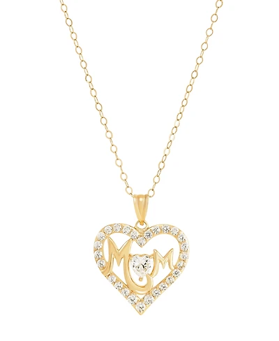 Macy's White Cubic Zirconia Mom Heart Pendant Necklace (1 ct. t.w.) in 10K Yellow Gold