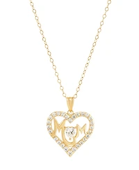 Macy's White Cubic Zirconia Mom Heart Pendant Necklace (1 ct. t.w.) in 10K Yellow Gold